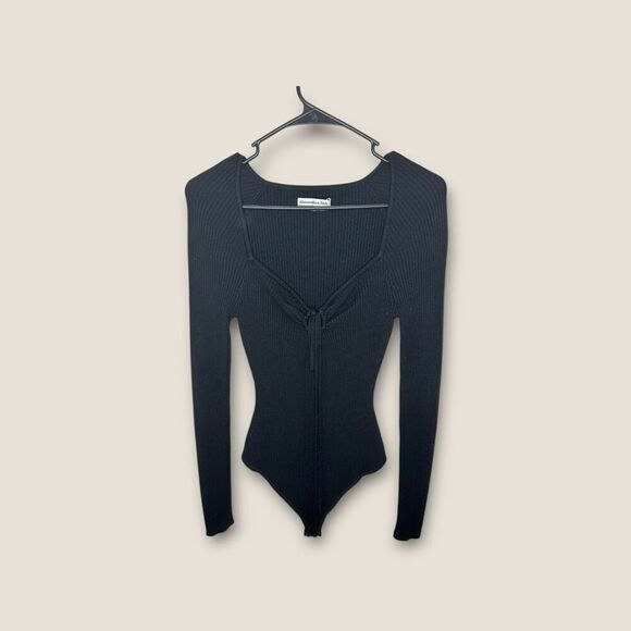 Abercrombie & Fitch Womens Strappy Cinched Front Sweater Bodysuit TopBlack Small - Picture 1 of 4